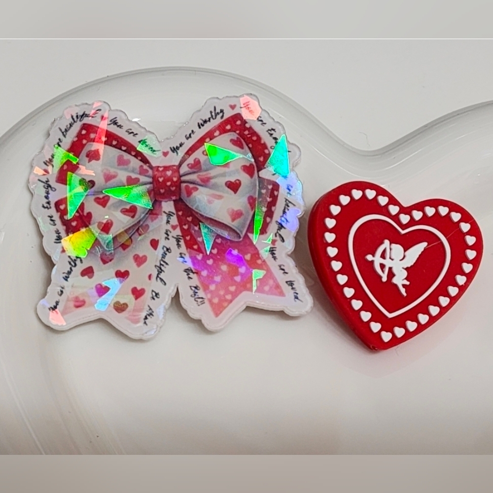 Valentines Day Flatback Focal Bead Heart Holographic Bow You Are Badge Crafts